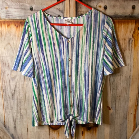 late august Tops - Stretchy Pullover Short Sleeve Striped Top